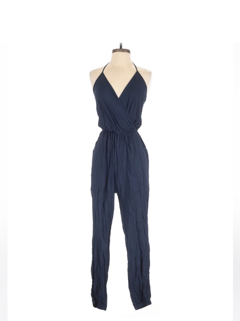 Lulu's Navy V-Neck Tie-Strap Jumpsuit
